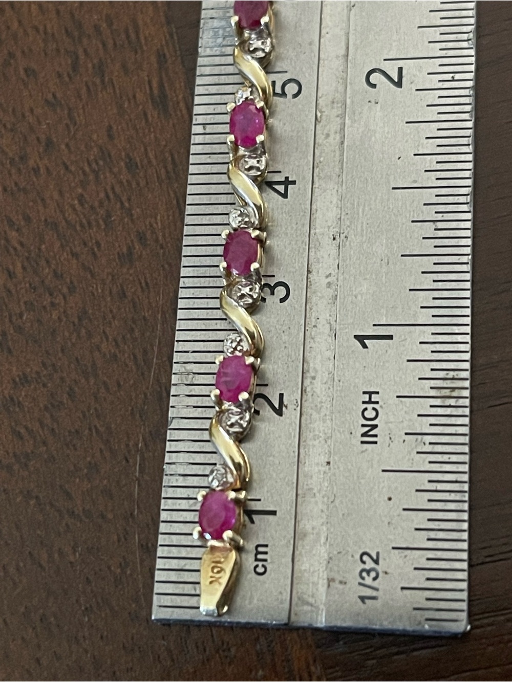 10k gold natural red ruby diamond link bracelet size 6 1/2